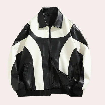 Veste en Cuir Homme Classique avec Col Rond