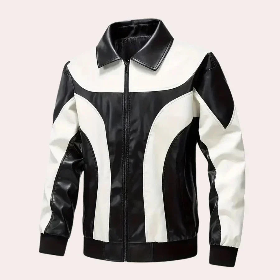 Veste en Cuir Homme Classique avec Col Rond - PanierRoyale
