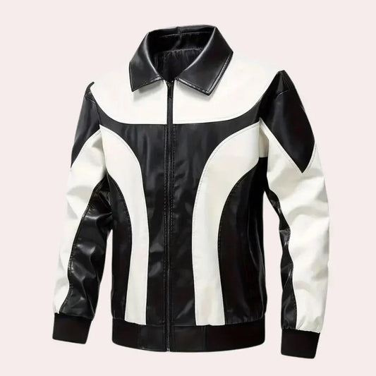 Veste en Cuir Homme Classique avec Col Rond - PanierRoyale