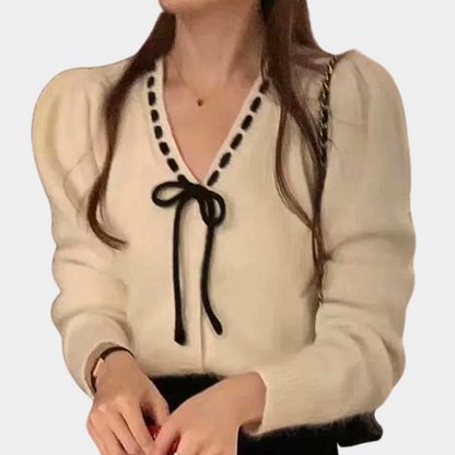 Anthoula - Pull à col en V avec nœud pour femmes