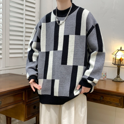 Pull à Manches Longues Tricoté Noir et Gris pour Homme