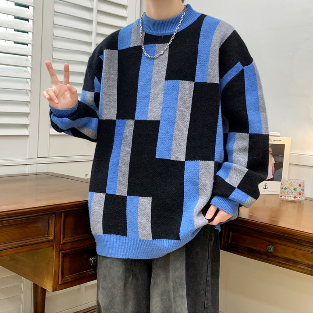 Pull à Manches Longues Tricoté Noir et Gris pour Homme - PanierRoyale