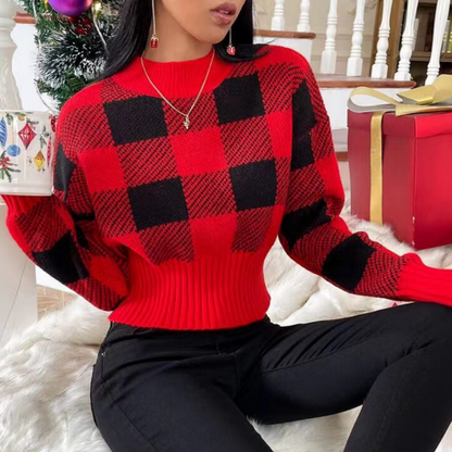 Pull en laine à carreaux femme tendance