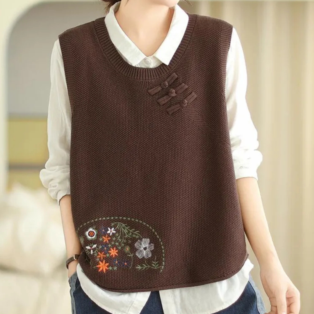 Gilet femme brodé fleuri élégant