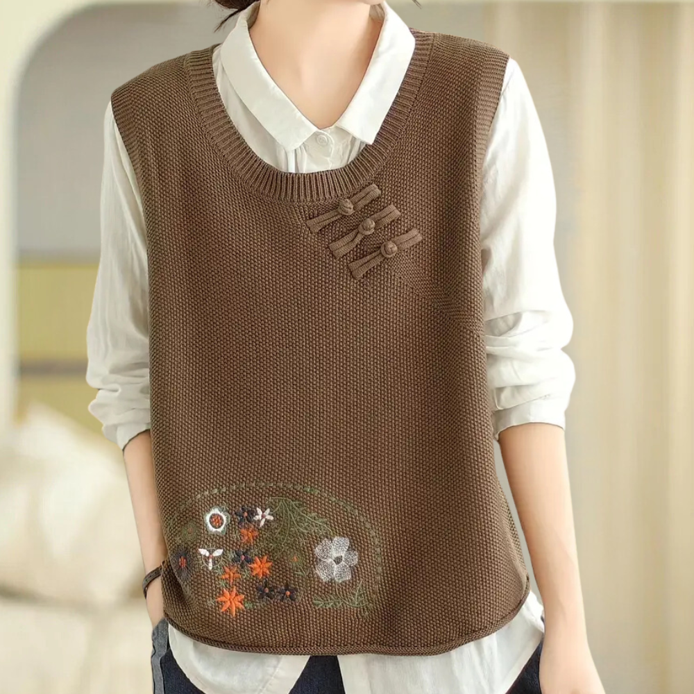 Gilet femme brodé fleuri élégant