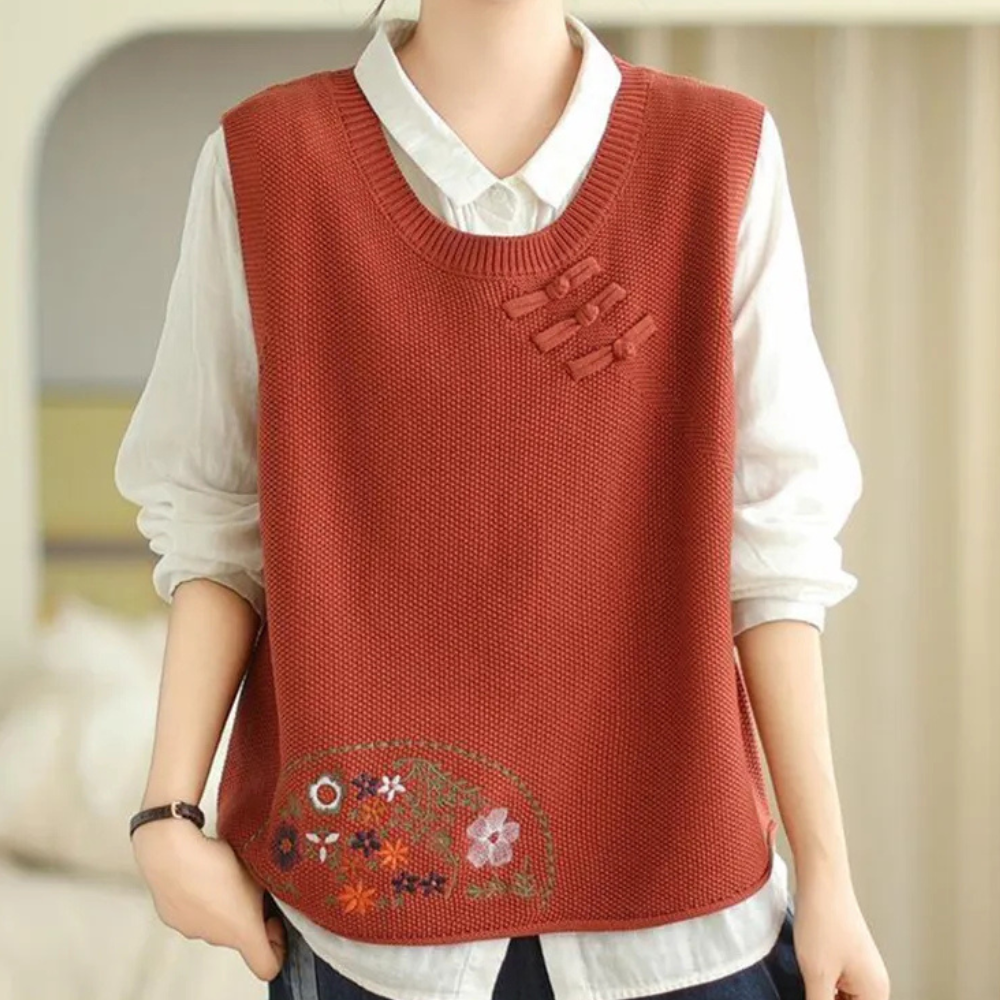 Penina - Gilet brodé à motif floral pour femmes