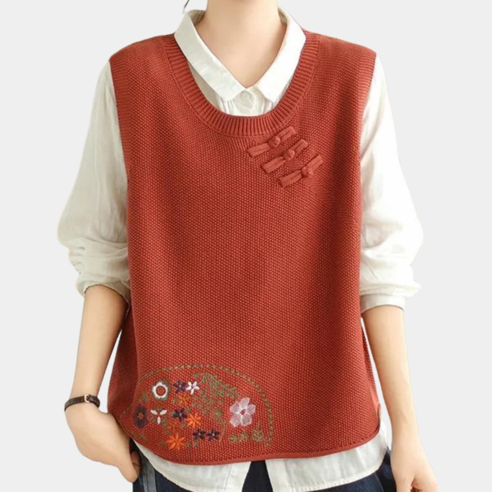 Gilet femme brodé fleuri élégant - PanierRoyale