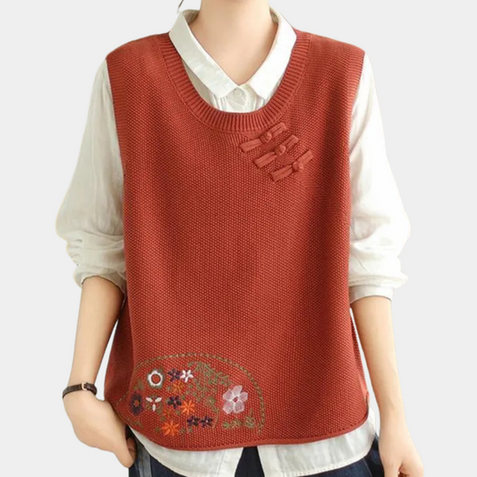 Gilet femme brodé fleuri élégant - PanierRoyale