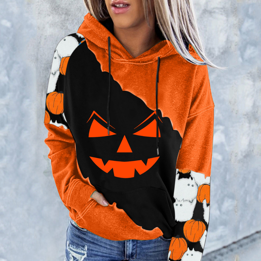 Sweat à Capuche Femme Noir Halloween Chic