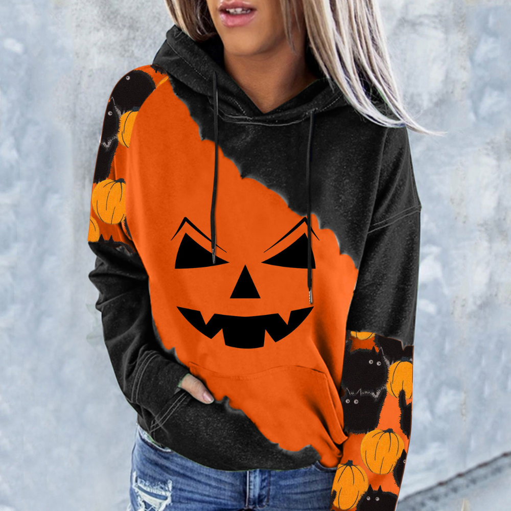 Sweat à Capuche Femme Noir Halloween Chic