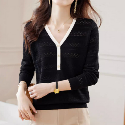 Lioren - Pull en V sophistiqué pour femme