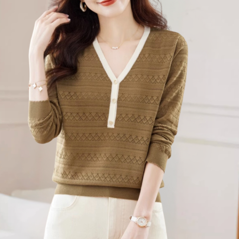 Lioren - Pull en V sophistiqué pour femme