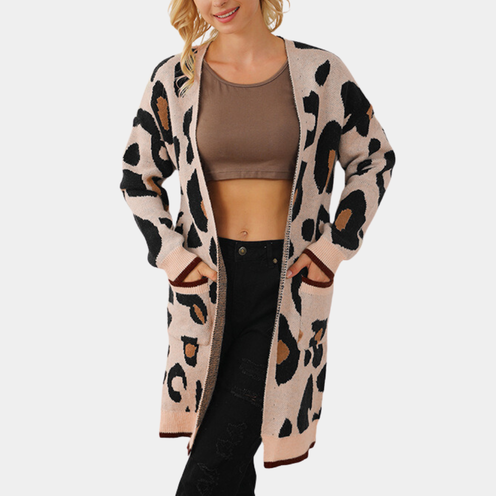 Gilet femme léopard long et élégant