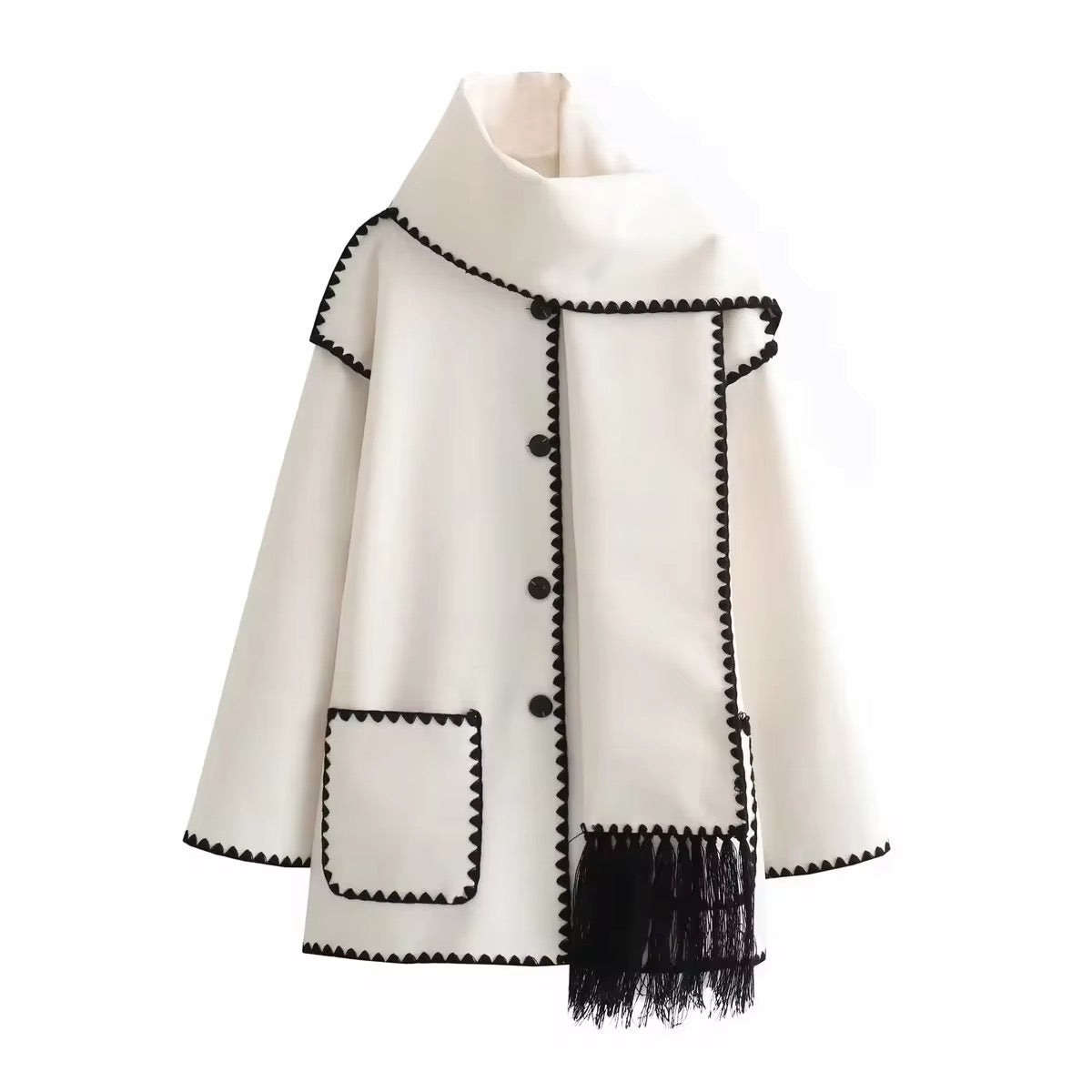 Manteau Femme Laine Tweed Col Rond Coupe Ample