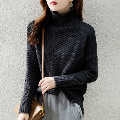 Pull Femme Col Montant Grosse Maille