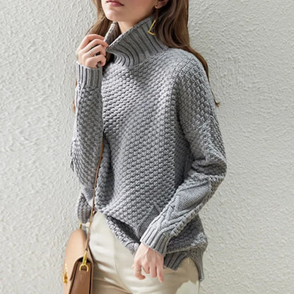 Pull Femme Col Montant Grosse Maille