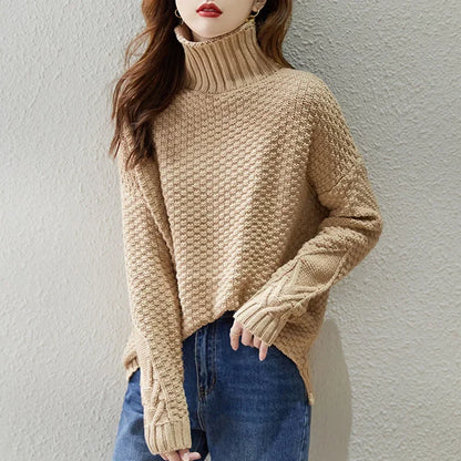 Pull Femme Col Montant Grosse Maille
