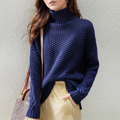 Pull Femme Col Montant Grosse Maille