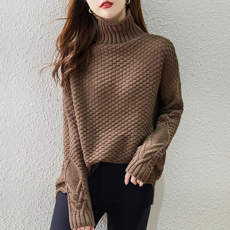 Pull Femme Col Montant Grosse Maille - BerlinGlamour