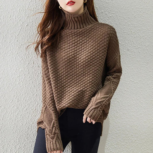 Pull Femme Col Montant Grosse Maille - BerlinGlamour