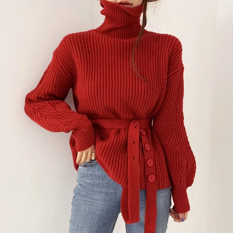 Pull Femme Col Montant Chaud et Doux pour Hiver