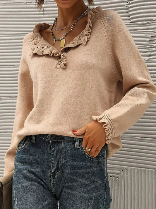 Pull Femme Col Rond Doux et Chaud Beige - PanierRoyale