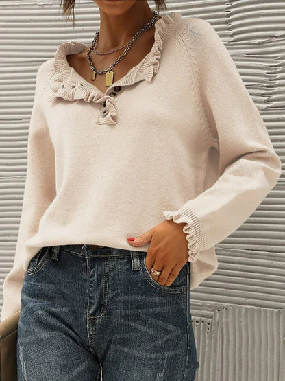 Pull Femme Col Rond Doux et Chaud Beige