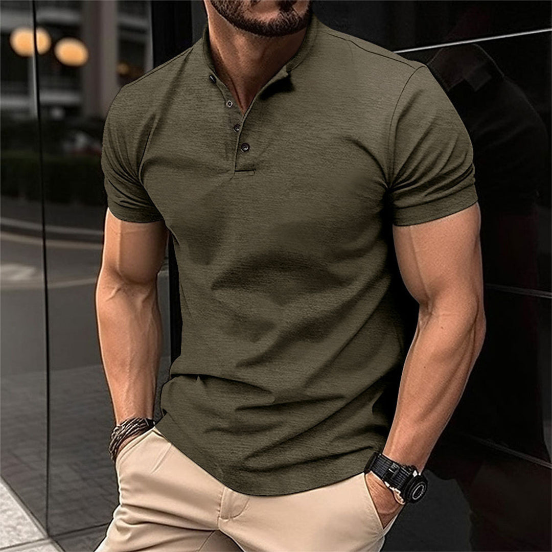 Chemise Homme Manche Courte Col Montant Boutons Modernité Été - BerlinGlamour