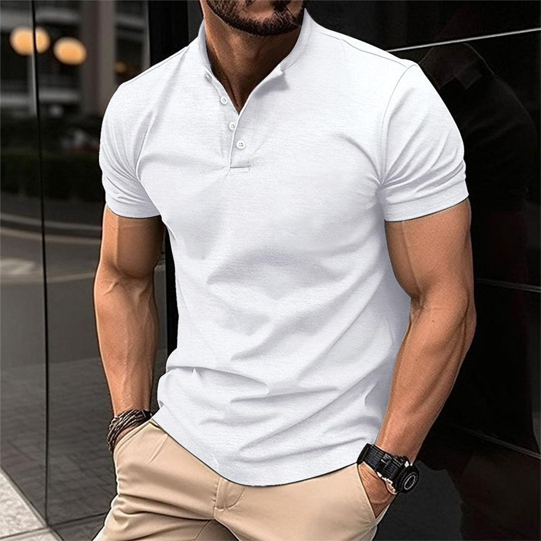 Chemise Homme Manche Courte Col Montant Boutons Modernité Été