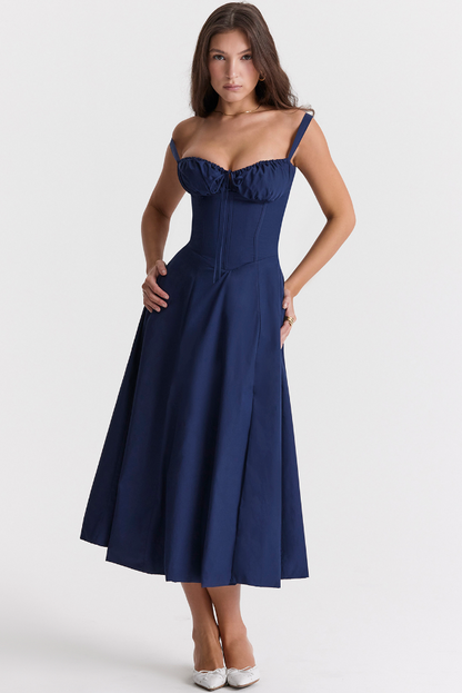 Robe Femme Midi Éléguante avec Corsage et Jupes Flottantes