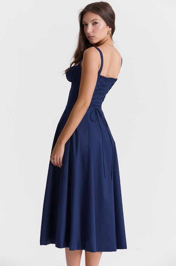 Robe Femme Midi Éléguante avec Corsage et Jupes Flottantes