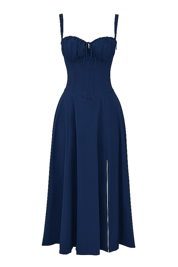 Robe Femme Midi Éléguante avec Corsage et Jupes Flottantes
