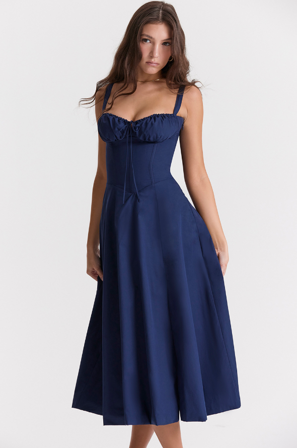 Robe Femme Midi Éléguante avec Corsage et Jupes Flottantes