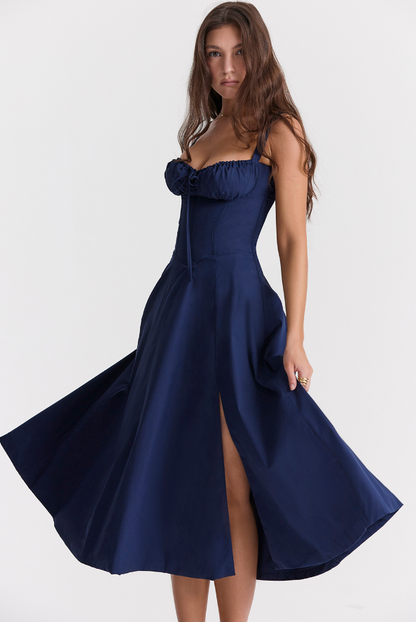 Robe Femme Midi Éléguante avec Corsage et Jupes Flottantes - BerlinGlamour