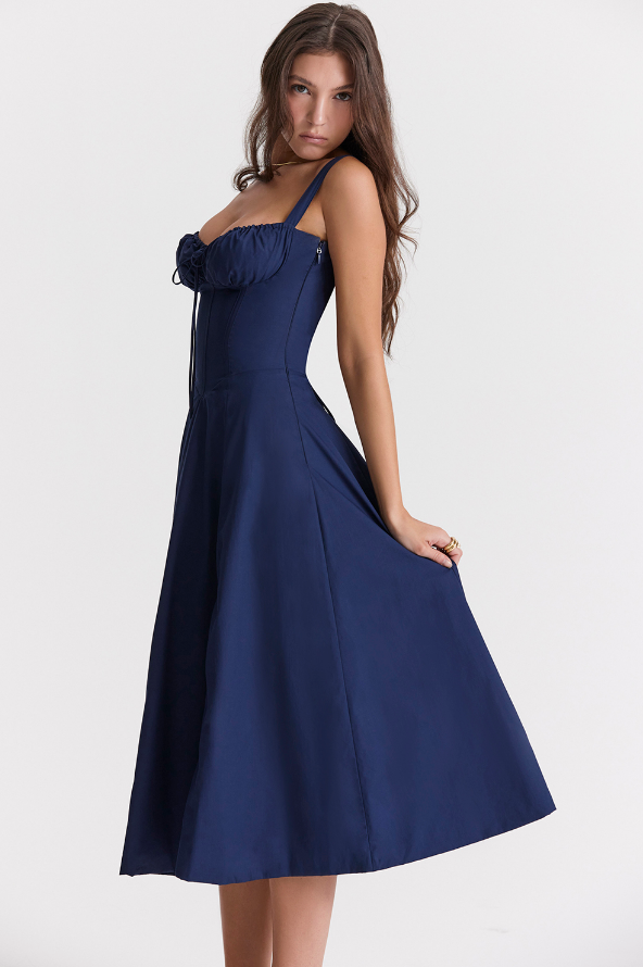 Robe Femme Midi Éléguante avec Corsage et Jupes Flottantes