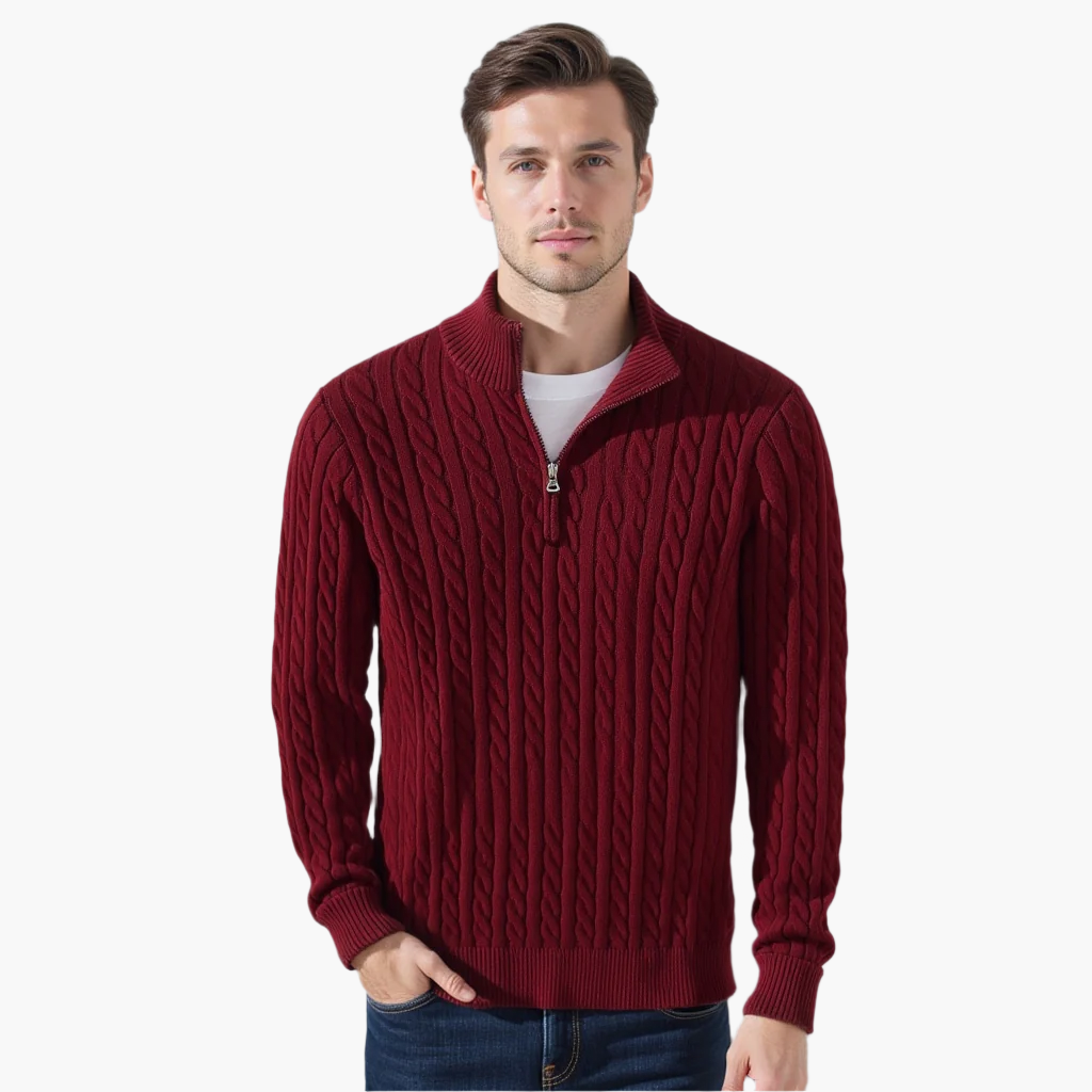 Pull Homme Élégant Col Montant en Laine Mélangée