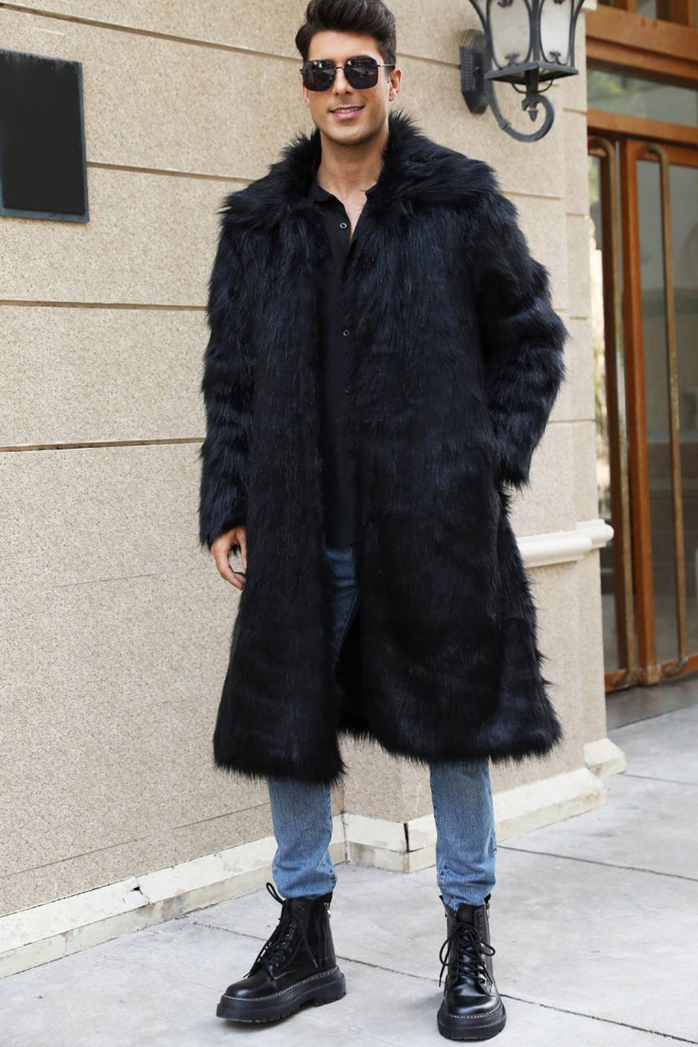 Manteau Homme Hiver Chauffant à Capuchon avec Col en Fausse Fourrure