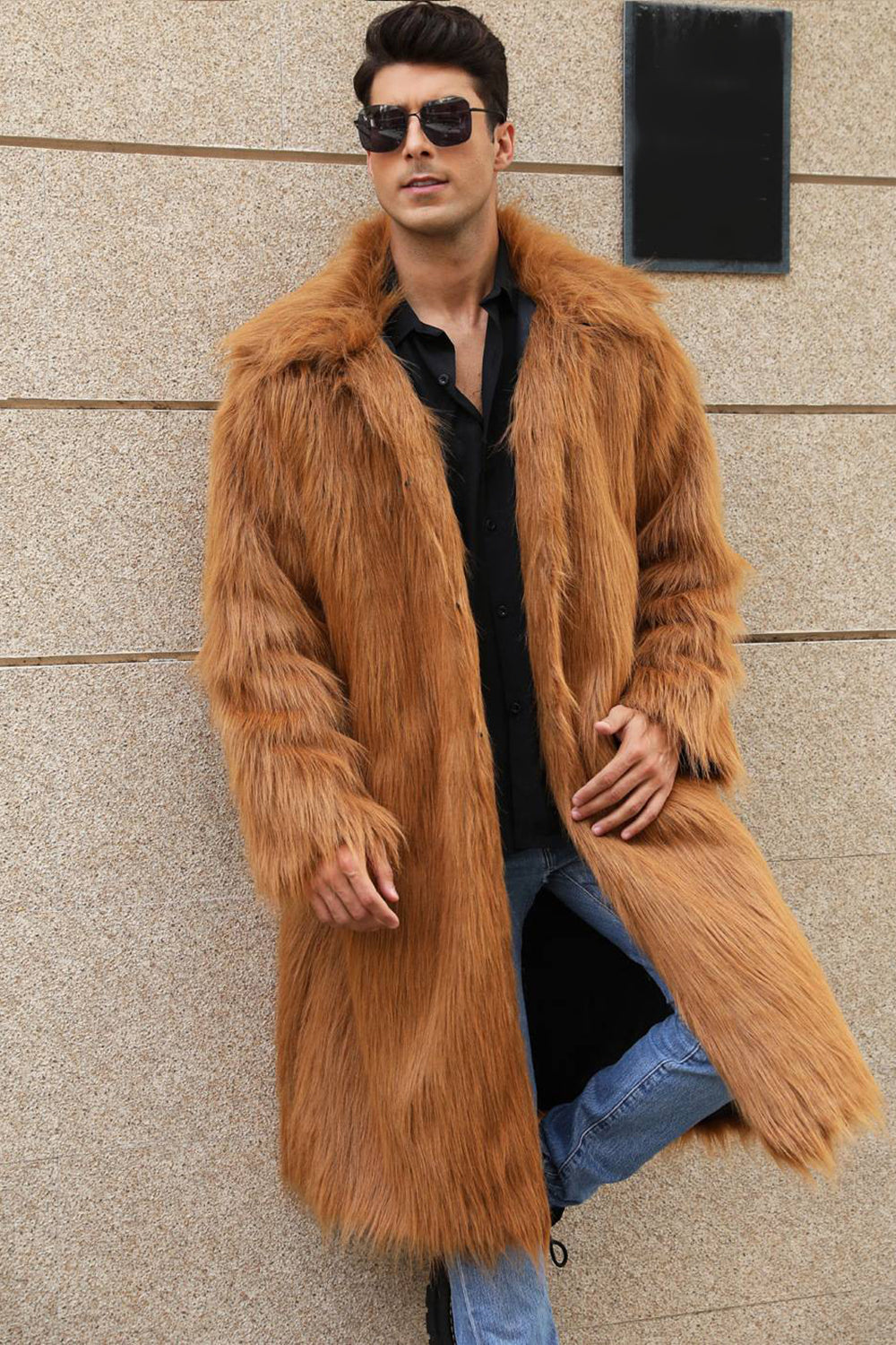 Manteau Homme Hiver Chauffant à Capuchon avec Col en Fausse Fourrure