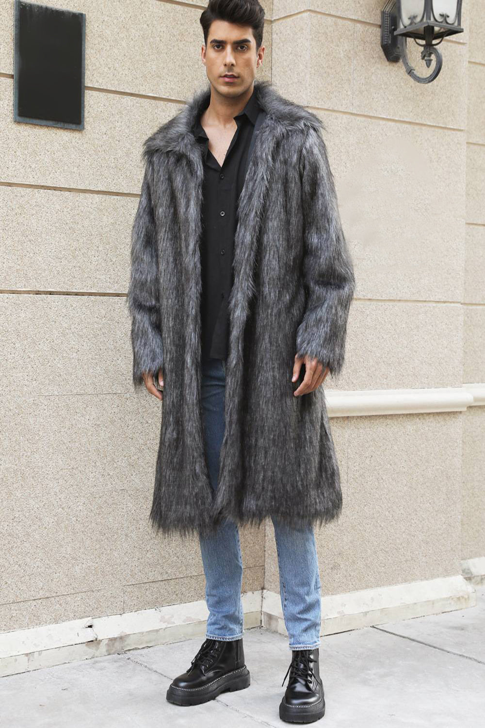 Manteau Homme Hiver Chauffant à Capuchon avec Col en Fausse Fourrure