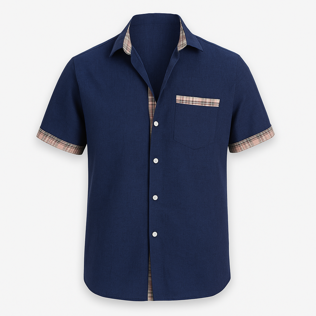 Chemise Homme Été Blanche à Carreaux Coton