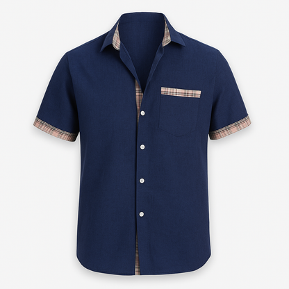 Chemise Homme Été Blanche à Carreaux Coton