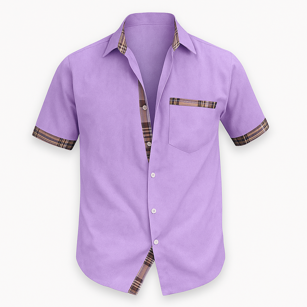 Chemise Homme Été Blanche à Carreaux Coton