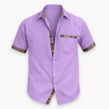 Chemise Homme Été Blanche à Carreaux Coton