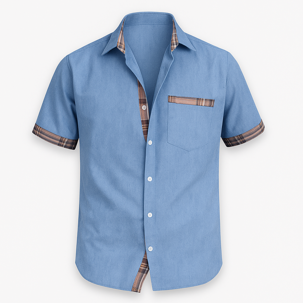 Chemise Homme Été Blanche à Carreaux Coton