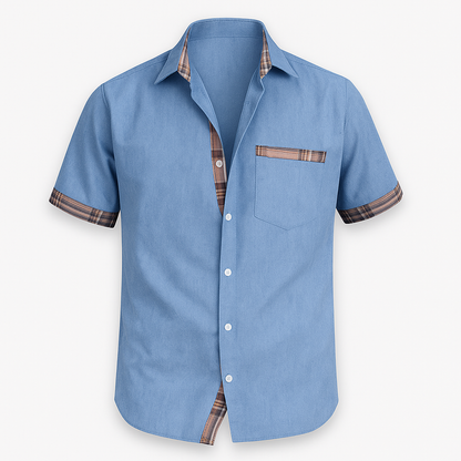 Chemise Homme Été Blanche à Carreaux Coton