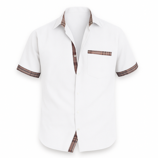 Chemise Homme Été Blanche à Carreaux Coton - PanierRoyale