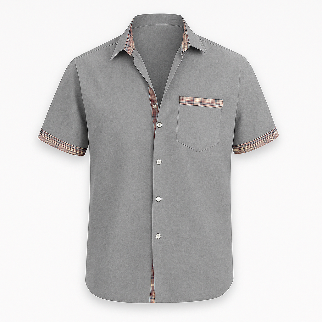 Chemise Homme Été Blanche à Carreaux Coton