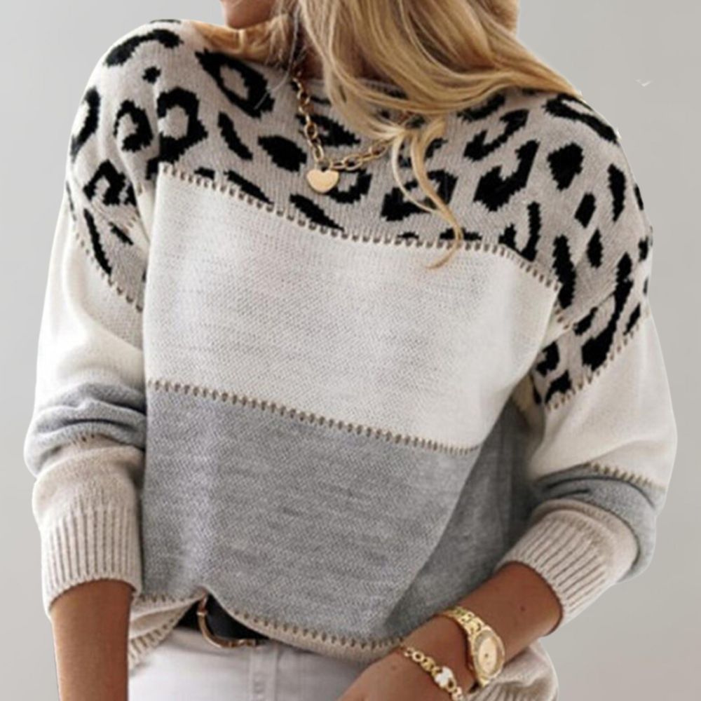 Pull Femme Maille Imprimé Léopard Coupe Confortable