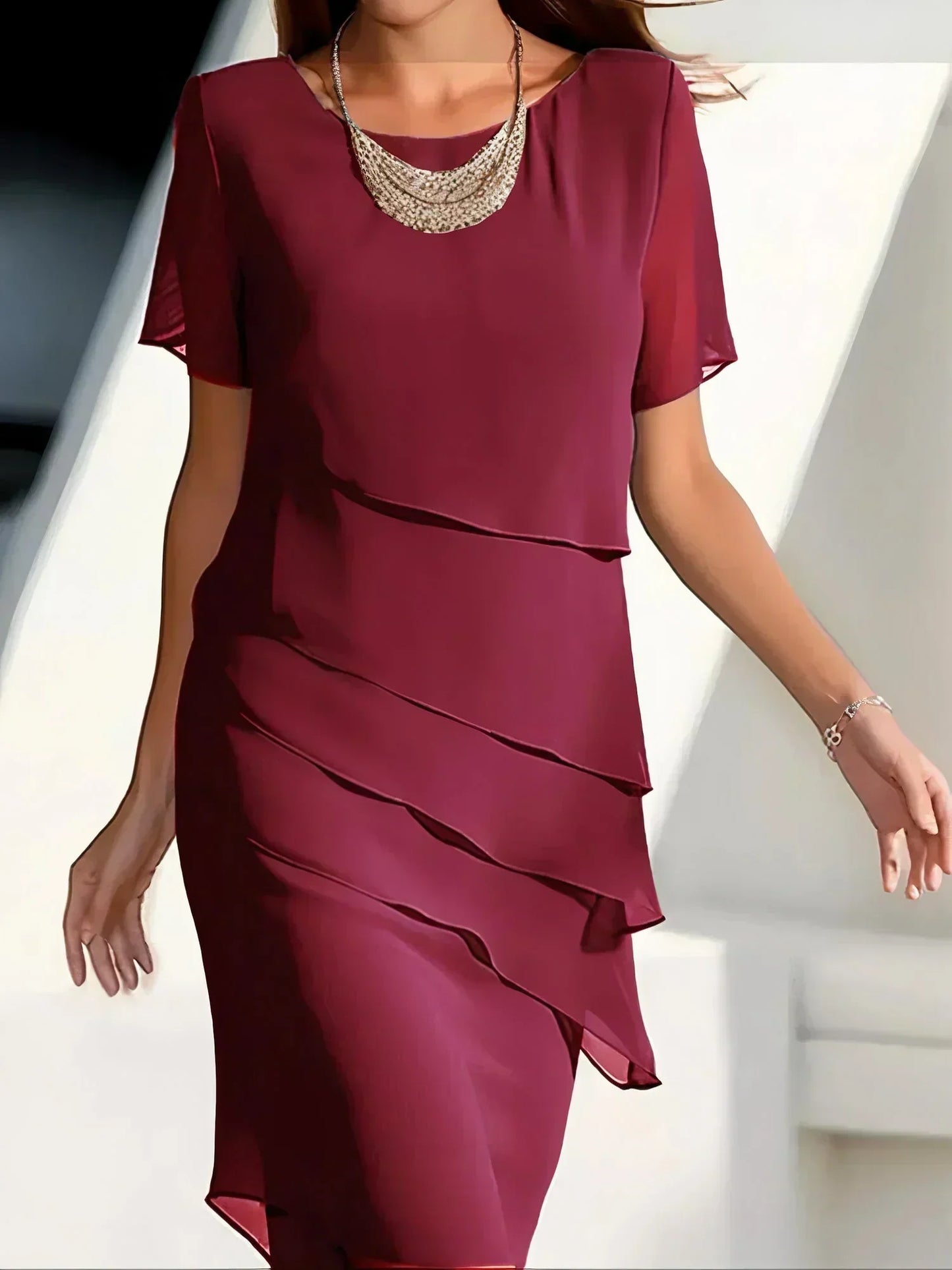 Robe Drapée Femme Tissu Léger Coupe Fluide Manches Longues
