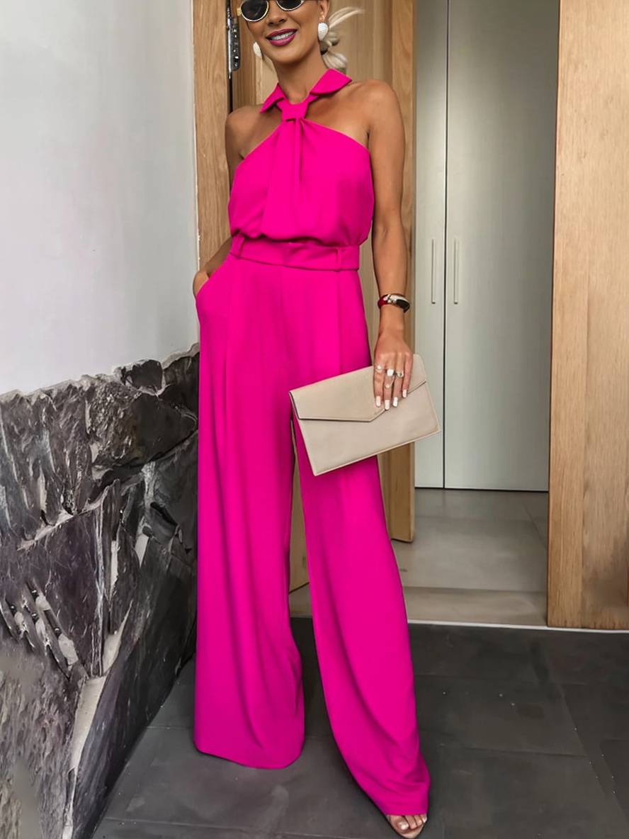 Robe Combinaison Femelle Courte sans Manches avec Poches